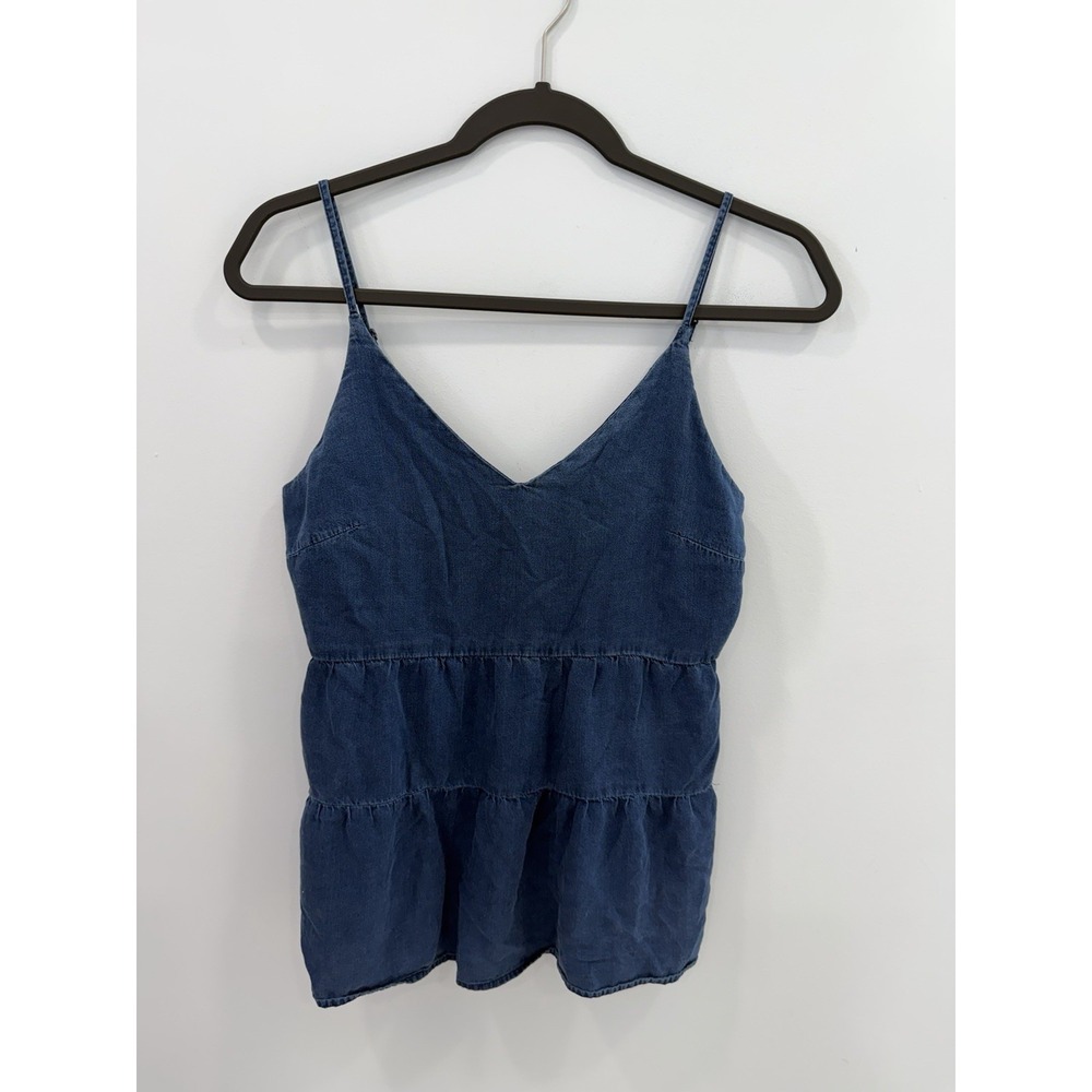 Old Navy Chambray Tiered Cami Top Medium Blue Lyocell Adjustable Straps Western